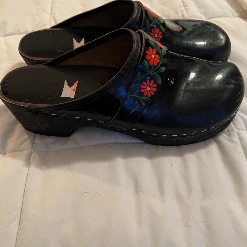 Black Clogs with Floral Design